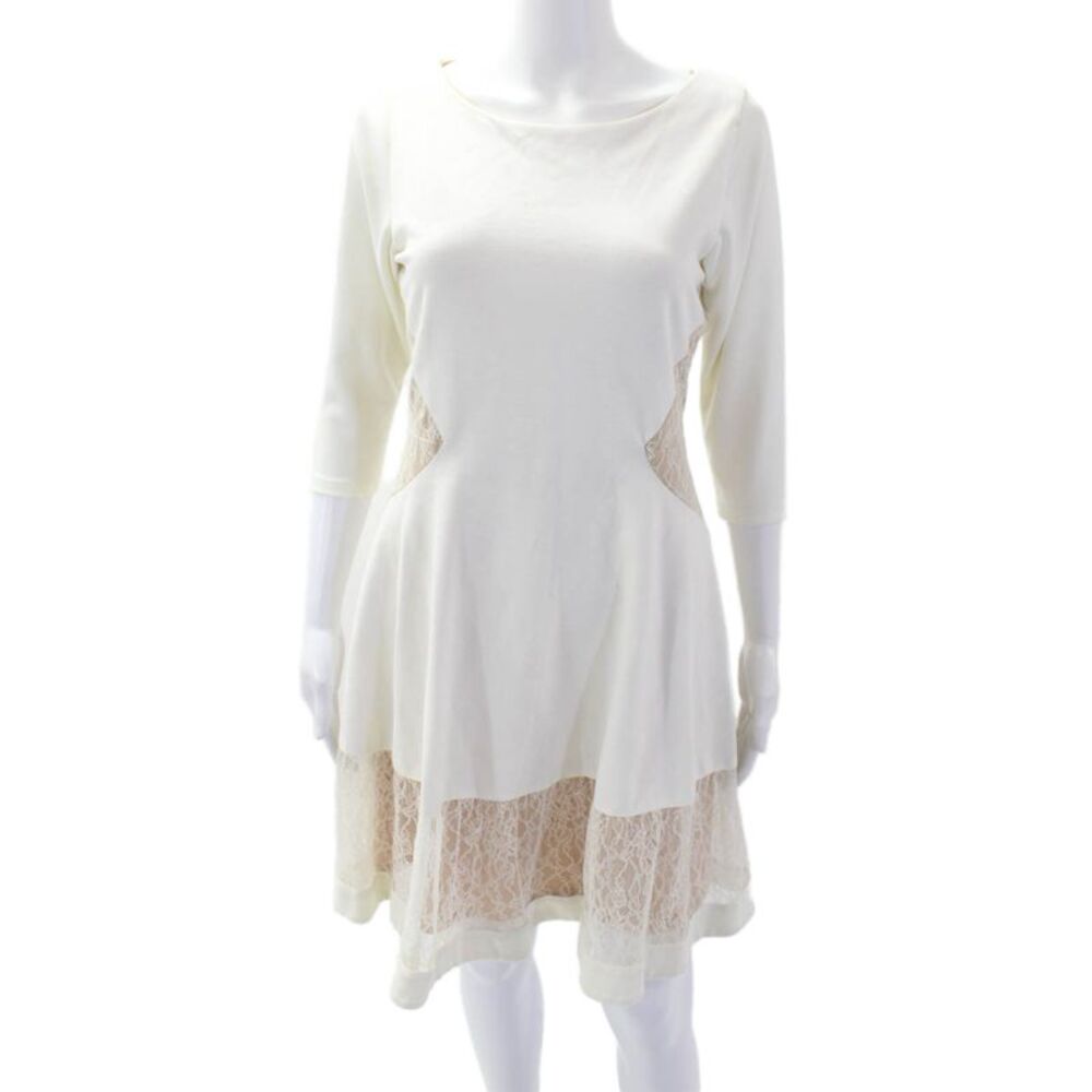 ERIN Erin Fetherston Womens Long Sleeve Lace Trim A Line Dress White Size 6